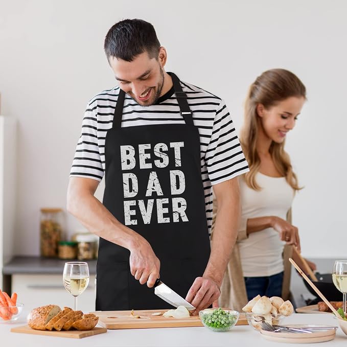 BBQ Funny Apron for Men - Best Dad Ever - Chef Bib Apron with 2 Pockets, Adjustable Neck Strap and 40" Long Ties - Best for Kitchen Cooking, Grilling, Baking, Gardening - Black - Image 6