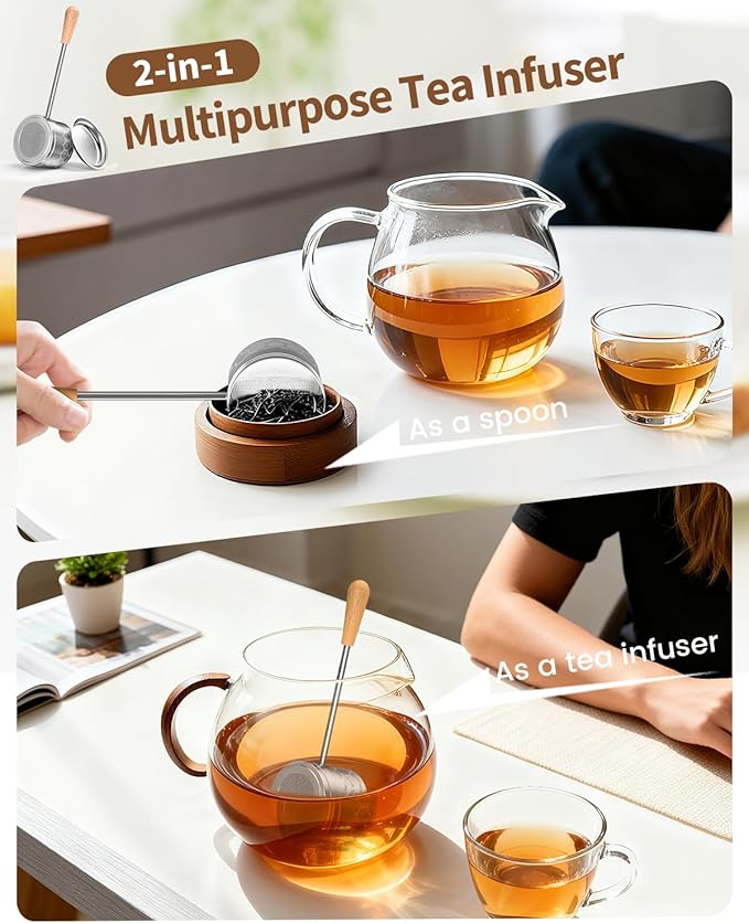 HOUSE AGAIN Tea Infuser for Loose Tea, 2-in-1 Tea Scoop Infuser Extra Fine Mesh Tea Strainers for Loose Tea, 304 Stainless Steel Loose Leaf Steeper, Tea Ball Filter with Handle for Spices, S