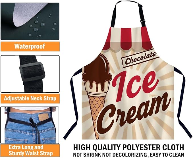 Retro ice cream poster Chefs Apron, Cooking and Baking Apron for Men and Women, Kitchen Apron, Butchers Apron, BBQ & Catering Bibs - Image 3