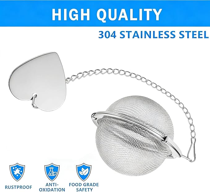 2 Pack Extra Fine Mesh Tea Infuser - 304 Stainless Steel Loose Leaf Tea Strainer Ball with Tea Scoop & Clip, Rustproof & Easy to Clean