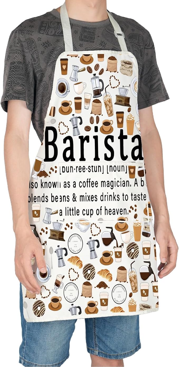 UJIMS Coffee Barista Gifts Barista Baking with Pockets Adjustable Apron Coffee Lovers Gifts Coffee Themed Gifts - Image 2