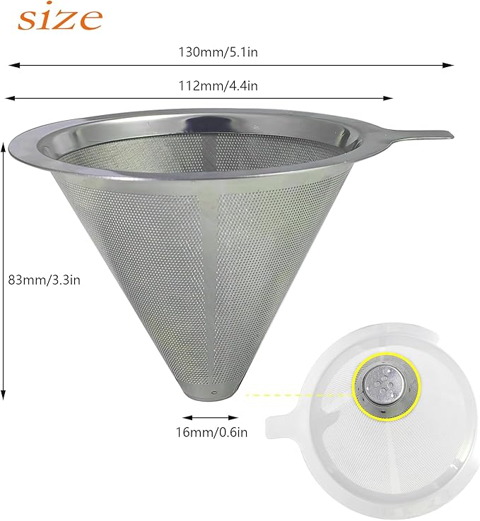 Double Mesh Pour Over Coffee Filter Set-300+600 Mesh Reusable Stainless Steel Coffee Filter with Detachable Handle,Easy Clean,2-in-1 for Drip/Cold Brew/Espresso,Fits Most V60/Chemex Brewers