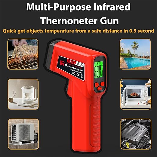 FKM Laser Thermometer Gun Non-Contact Infrared Temperature Gun,-58°F~986°F(-50°C~530°C) AdjustableEmissivity,Digital Thermometer Gun for Industrial,Kitchen Cooking,Oven,Automotive,HVAC,Not for Human