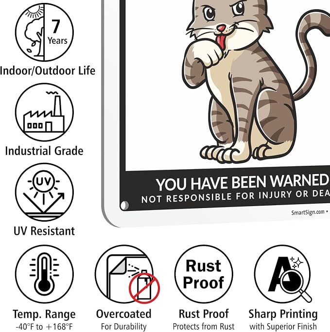 SmartSign Funny Beware Of Cats Warning Sign - 10"x7", 40 mil Laminated Rust-free Aluminum - Metal Signs for Entrances, Outdoors, Patio, Gifts, Cafe - Cats Theme, Made in USA - Image 7