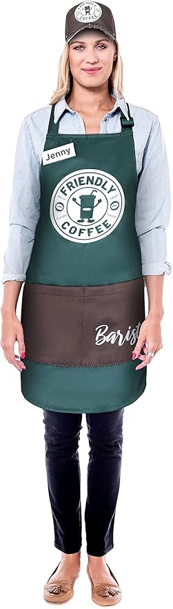 Dress Up America Barista Costume for Adults - Green Apron and Cap - Coffee Barista Costume Set