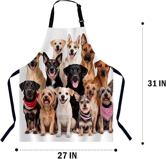 Group of Cute Dogs Apron for Women Men, Adjustable Apron Cooking Kitchen Chef Apron for Home Kitchen, Baking Gardening BBQ, Coffee House, Restaurant - Image 2