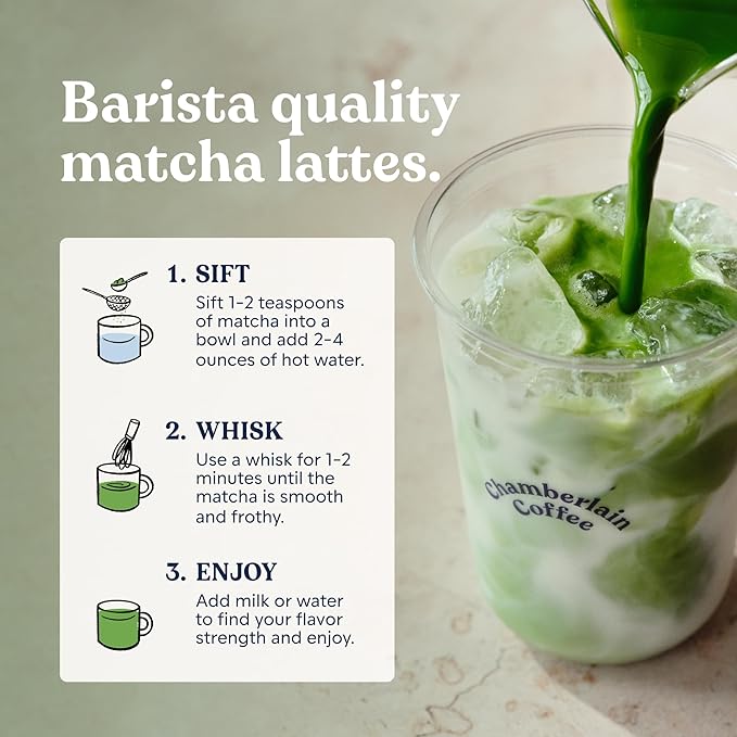 Chamberlain Coffee Ceremonial Matcha Green Tea Powder - First Harvest - Japanese Green Tea + Original Grade Matcha - Hot or Iced - Organic, Vegan & Gluten-Free Matcha Powder - (30g / 1.06 oz)