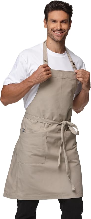 Chef Men Canvas Waterproof Apron Pocket 4251GB | Polyester Cotton Canvas Apron for BBQ Grilling Kitchen Cooking, Adjustable Neck, Durable & Comfortable by Guolamy