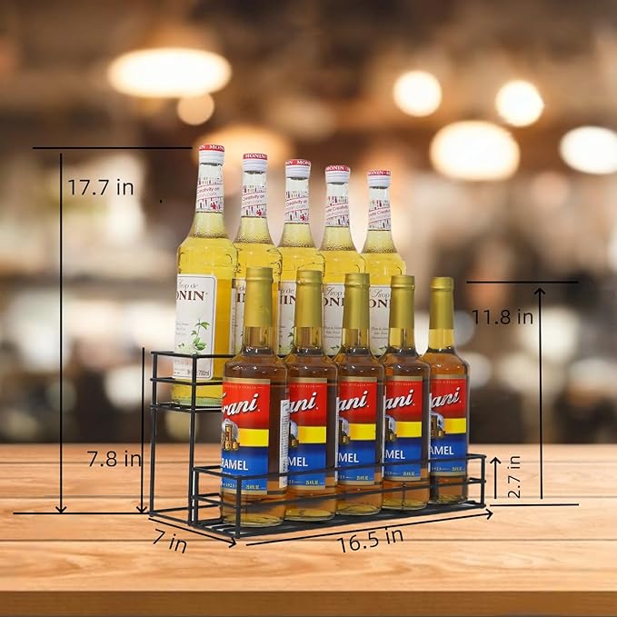 Coffee Syrup Rack for 4 Bottles (750ml), Tiered Coffee Syrup Organizer & Holder, Heavy-Duty Metal Syrup Rack, (10 bottles of black)