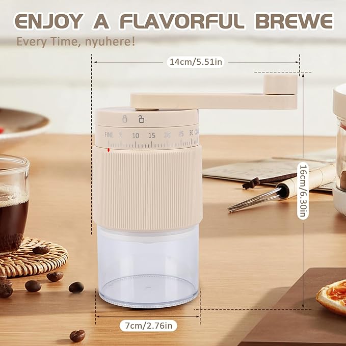 Manual Coffee Grinder, Adjustable Ceramic Burr Coffee Grinder with Detachable Handle, Portable Coffee Mill for Espresso, Pour Over, French Press, Camping-F