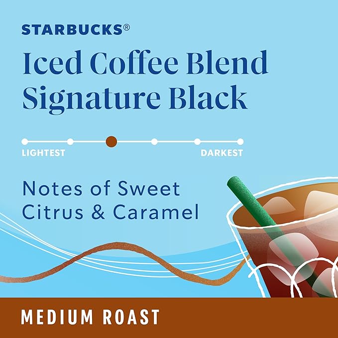 Starbucks K-Cup Coffee Pods, Medium Roast Iced Coffee Blend, Signature Black for Keurig Brewers, 100% Arabica, 6 Boxes (60 Pods Total)
