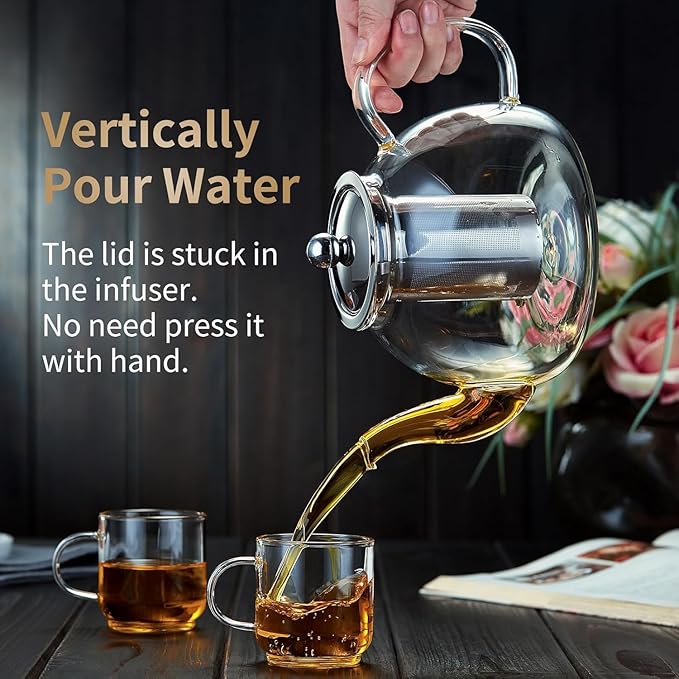 24 Pack 40OZ (1200ML) Glass Teapot with Infuser Stovetop Safe, Clear Glass Tea Pot Kettle, Borosilicate Tea Pot with Infusers Filter for Loose Tea, Tea Kettle Dishwasher Safe