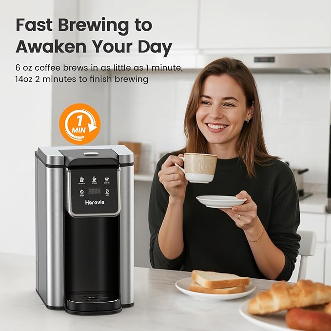 Single Serve Coffee Maker for K-Cup Pod & Grounds, Hot and Iced Coffee Maker, 6 to 14oz Brew Sizes, 50oz Removable Reservoir, Strong Button Feature, Fit 6.5" Mugs, Stainless Steel, Black