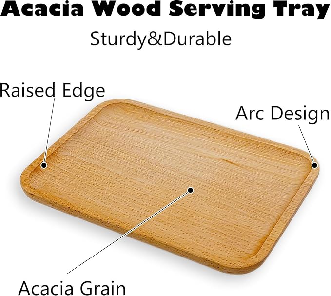 6 Pack Solid Wood Serving Platters and Trays of Natural Wood with Edge,Rectangular Avoid Sliding and Spilling Food (6pcs * 10x7 Inch)