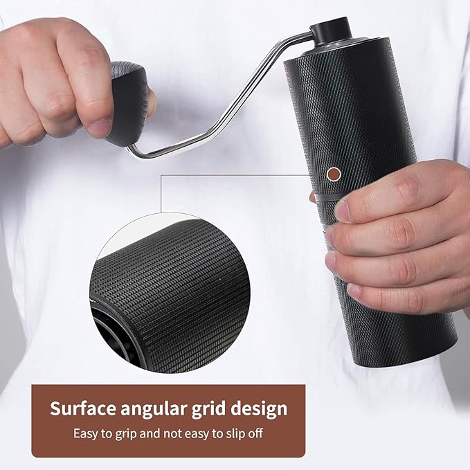 Manual Coffee Grinder with Adjustable Grind Settings, Brush, and Stainless Steel Portafilter (Black)