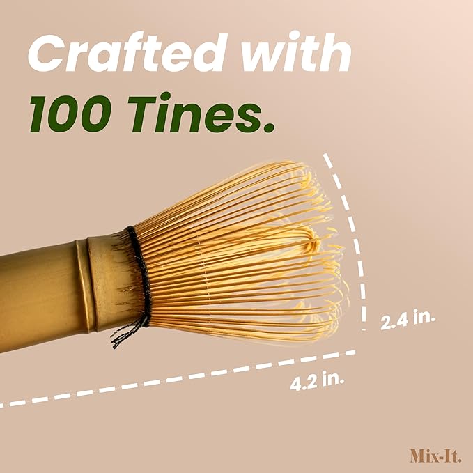 Premium Matcha Whisk – 100-Prong Traditional Bamboo Chasen | Mix-It Handmade Japanese Tea Whisk for Ceremonial-Grade Micro-Foam | Authentic Gift for Matcha Lovers