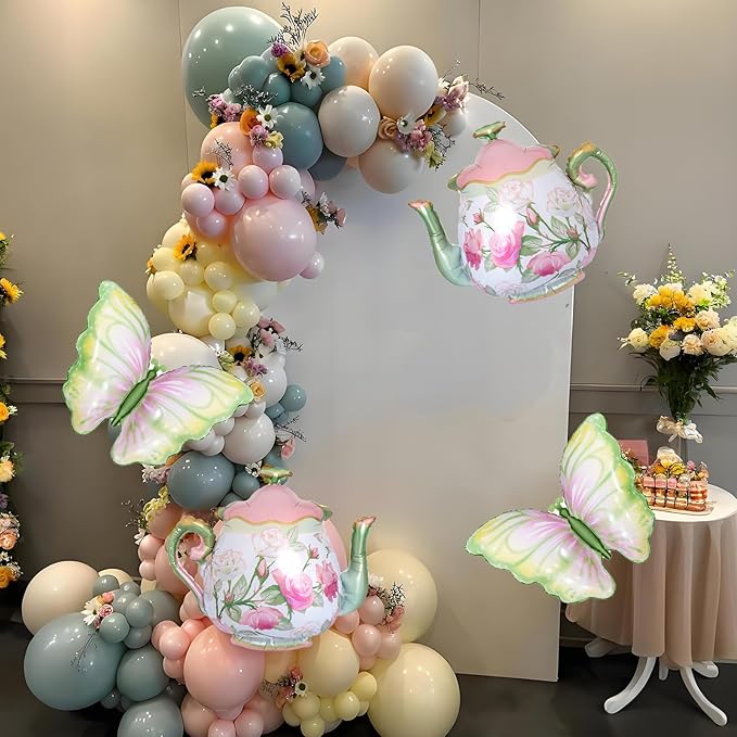 4pcs Teapot Balloons Tea Balloon Alice Balloons for Tea Birthday Party Decor Lets Par-Tea Party Alice Party Decorations Garden Tea Party Decorations for Little Girls Fairy Wonderland Baby Shower Decor