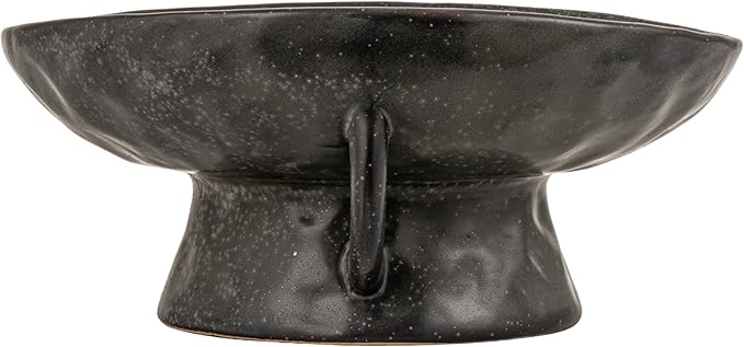 Creative Co-Op Stoneware Footed Pedestal Bowl with Handles, Reactive Glaze, Black