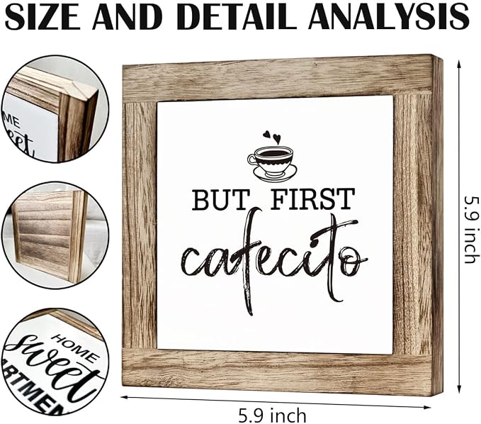 But First Cafecito Sign - Wooden Coffee Decor for Home & Office, Funny for Coffee Lovers - Image 2