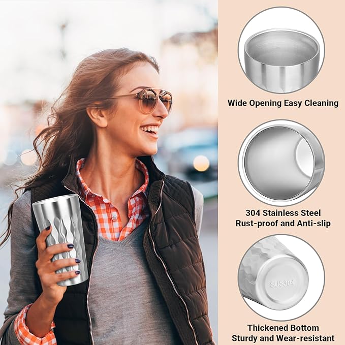 Stainless Steel Drinking Glasses, 19 oz Insulated Tumbler, 8 Pack Double Wall Unbreakable Stackable Water Tumblers Premium Insulated Metal Cup for Travel Camping Home Outdoor Gifts