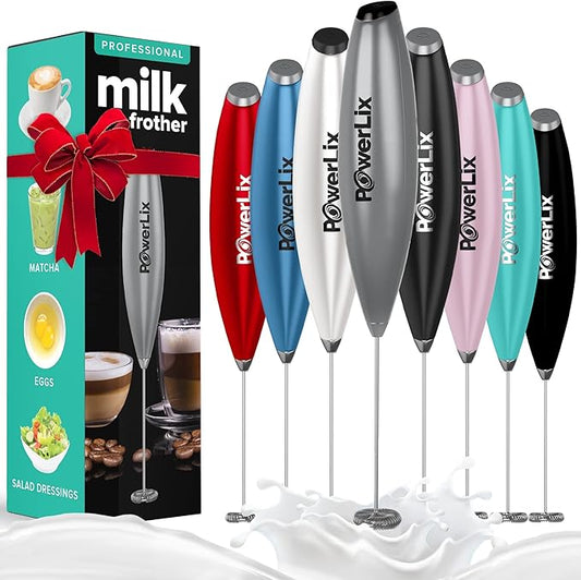 PowerLix Powerful Handheld Milk Frother With Stand Battery Operated Foam Maker Frother Wand For Coffee (A Black) (No Stand Silver)