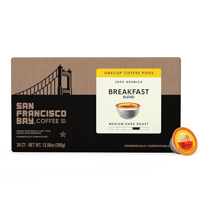 San Francisco Bay Compostable Coffee Pods - Breakfast Blend (36 Ct) K Cup Compatible including Keurig 2.0, Medium Roast