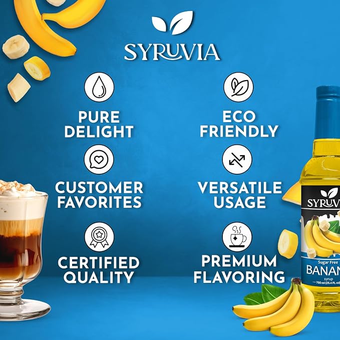 Syruvia Sugar Free Banana Flavored Syrup for Drinks, Cocktails, Lemonades, Iced Teas and Desserts – 25.4 fl oz, With Pump - Image 5