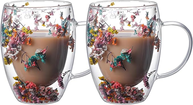 Double Wall Coffee Mugs Set of 2 Insulated Glass Cup Set Newly Wed Engagement Anniversary His and Hers Christmas Gifts for Couples