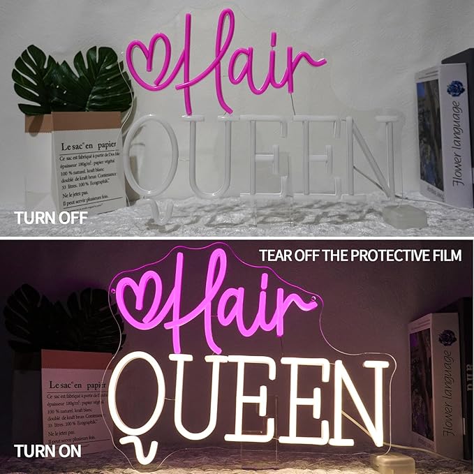 Hair Queen Neon Sign Dimmable Barber Shop Neon Light Sign for Wall Decor Haircut Hairdresser Led Signs for Hair Salon Store Beauty Room Makeup Studio Business Decor Gift 13.7" x 11"