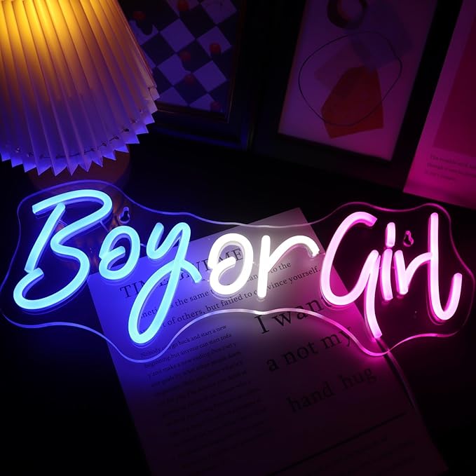 Nordstylee Led "Boy or Girl" Neon Signs Gender Reveal Party Decorations Neon Letters Signs Pregnancy Announcement Party Supplies Baby Shower Yard Signs(blue-pink) by Nordstylee