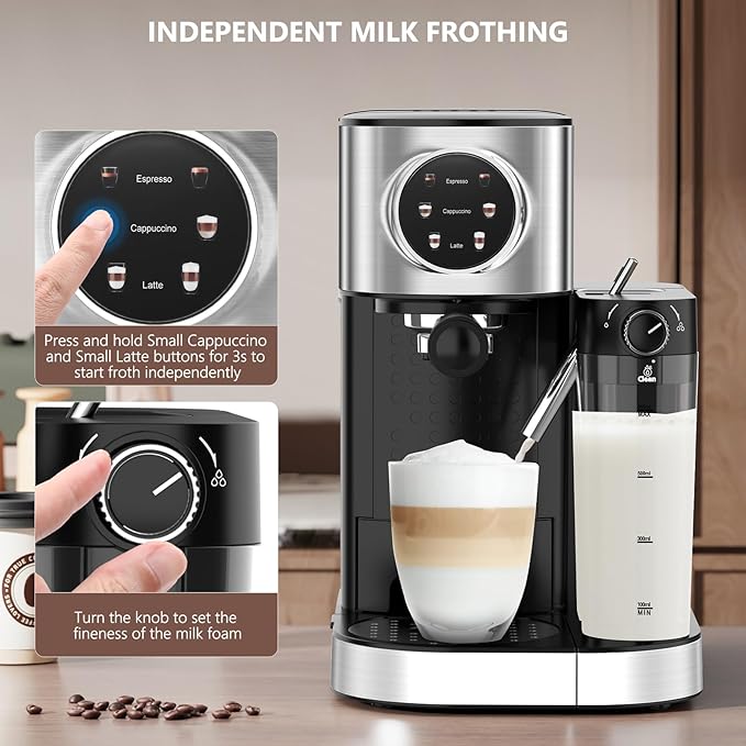 COWSAR Espresso Machine 20 Bar, Commercial Latte & Cappuccino Machine with Automatic Milk Frother, for Ground Coffee & Capsules, Dual Boiler, 57oz Water Tank, Expresso Machines for Home, Touchscreen