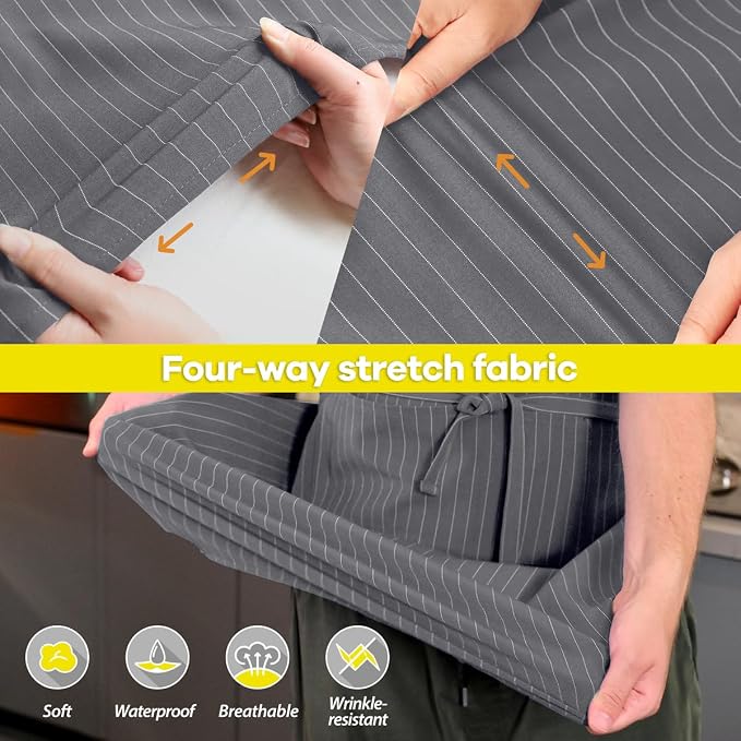 ROTANET Stripe Stretch Apron Chef Aprons for Men with 2 Pockets Waterproof | 34" x 28", Plus Size for Big and Tall, Striped, Pinstripe, Apron for Men Women, Extra Large, for Cooking, Kitchen - Image 4