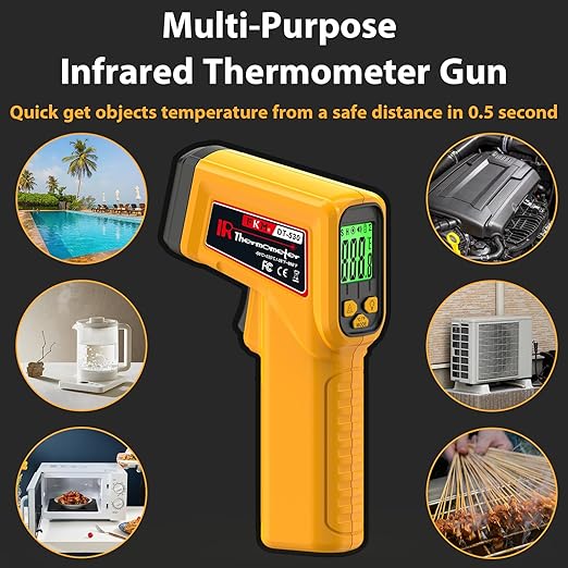 FKM Infrared Thermometer Gun Non-Contact Laser Temperature Gun,-58°F~986°F,AdjustableEmissivity,Digital IR Thermometer Gun for Cooking,Griddle,Pizza Oven,BBQ,HVAC,Automotive,Industrial,Not for Human
