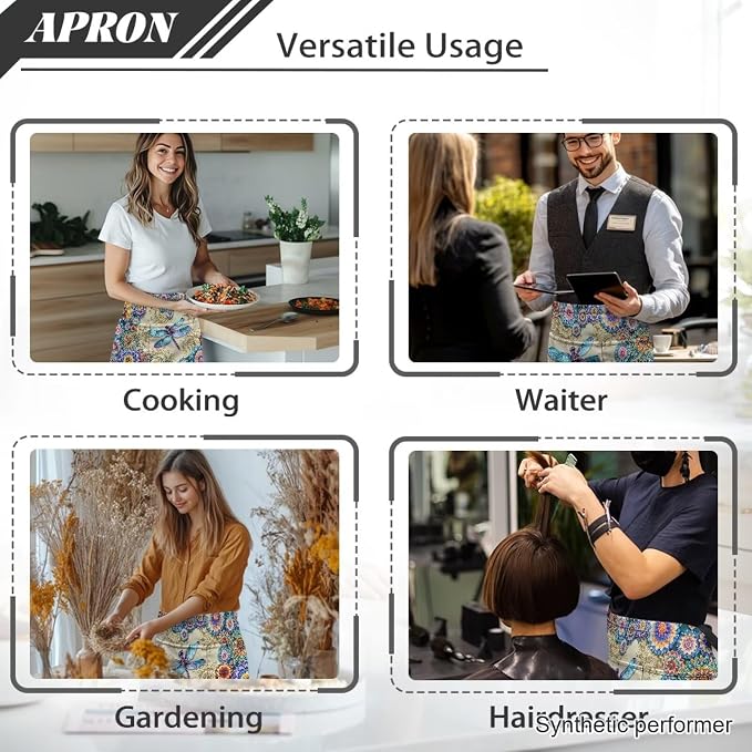 Waist Apron with 3 Pockets Waterproof 13 Inch Short Half Waist Aprons Women Men Server Aprons Waitress Waiter Apron - Image 5