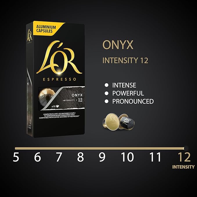 L'OR Espresso Capsules, 80 Count Onyx, Single-Serve Aluminum Coffee Capsules Compatible with the L'OR BARISTA System & *Nespresso Original Machines, 80 Count (Pack of 8)