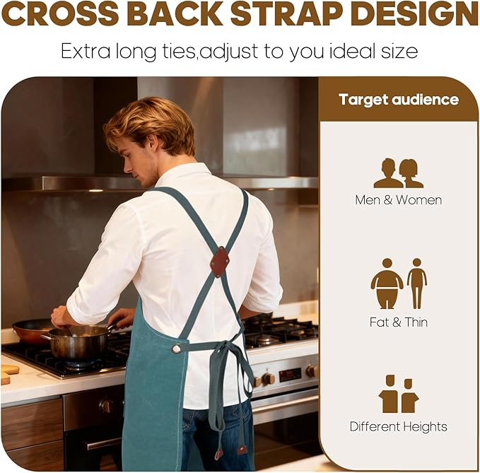 Aprons For Women Men With Large Pockets, Waterproof Cotton Chef Aprons For Cooking Server Grilling Bbq Kitchen