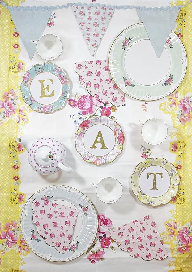 Talking Tables ﻿Floral Paper Table Cover Disposable Tablecloth For Mother's Day Afternoon Tea Party Decoration For Birthday, Bridal Party, Baby Shower, Wedding, Rectangular, 70" x 47" Pink & Yellow