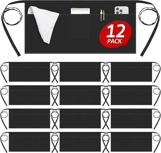 Syntus Server Apron for Men Women, Waitress Waist Apron, Black 1/3/12 Packs