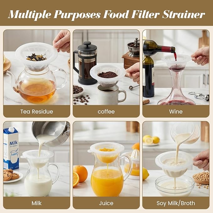WMKGG 4PCS Fine Mesh Strainer, 5 Inch plastic strainer for Oils, Juice, Wine, Coffee, Milk, Tea, Powder,Nut Milk,Honey(200+100 Mesh)