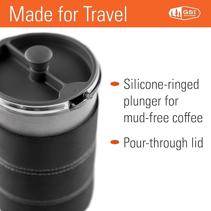 GSI Outdoors, 30 Fl Oz JavaPress, French Press Coffee Maker for Camping and Travel, Graphite