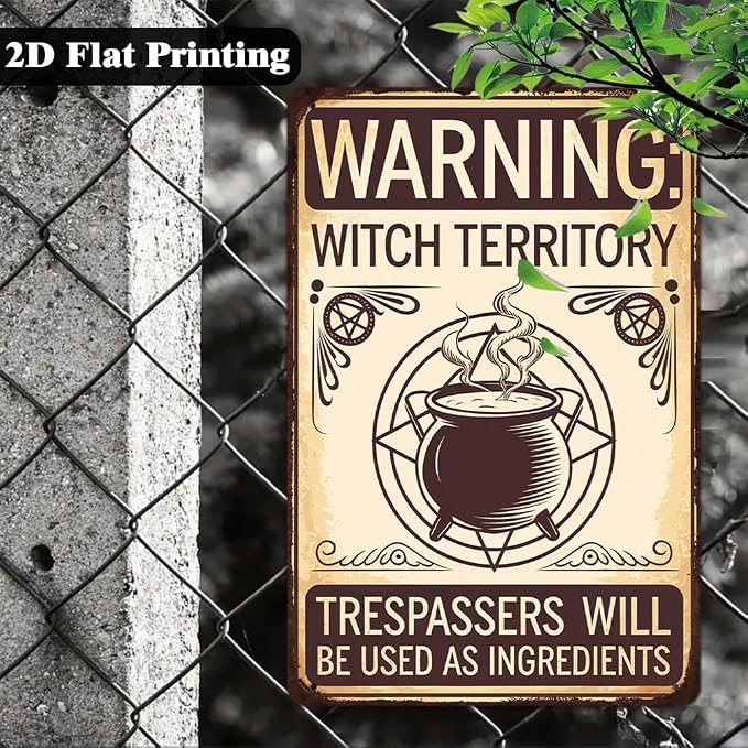 Vintage ''Warning Witch Territory'' Metal Sign - 8x12 Inch, Gothic Witch House Plaques Art Sign For Porch, Yard, Pubs, Cafe, Garage Decor, Halloween Party Accessories, Halloween Decor - Image 4