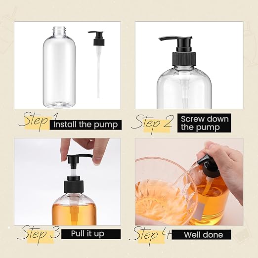 9 Pcs Coffee Syrup Dispenser Set 16.9 Oz/500 ml Plastic Coffee Syrup Dispenser Pump Bottle Pet Jar with Lids Gold Spoon and Labels for Home Bar Organization - Image 5