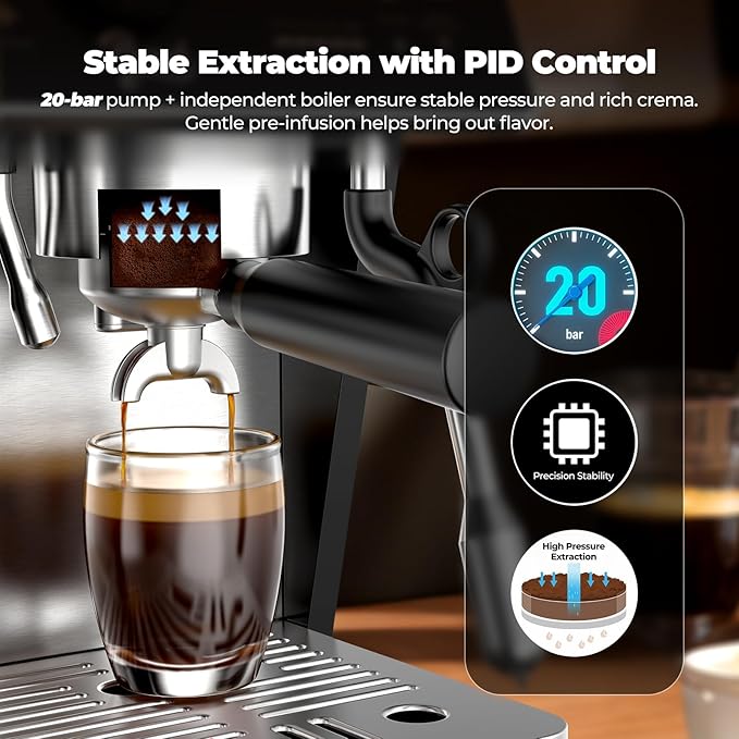 Dual Boiler Semi-Automatic Espresso Machine with Built-in Grinder, 58mm Portafilter, TFT Display & Milk Frother Steam Wand – Professional Coffee Maker for Home Barista