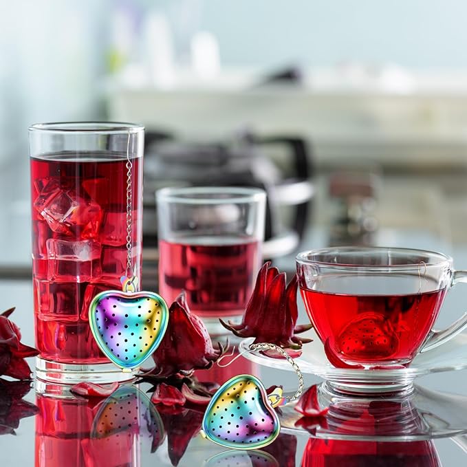 Sumind 25 Pcs Heart Tea Strainer Stainless Steel Ball Infuser Loose Leaf Steeper Interval Diffuser Mesh Filters with Extended Chain Hook for Cup Bottle Tea Party Wedding Bridal Shower (Various)