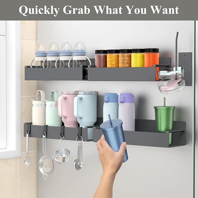 HuggieGems Magnetic Water Bottle Holder for Refrigerator, Cup Holder Organizer for Stanley and Tumbler for Kitchen, 4 Pack, Dark Gray - Image 4