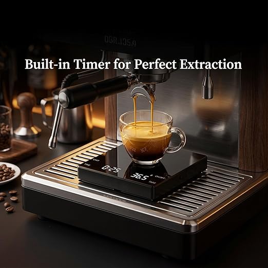 Digital Espresso Coffee Scale with Timer, Rechargeable Flat Glass Mirror Weight Grams Ounces, 0.1g Precision for Barista Pour Over Matcha Baking, Max 2000g Capacity (Black)