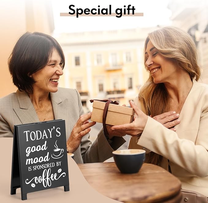 Today's Good Mood Is Sponsored By Coffee Desk Decor Sign Retro Coffees Shop Table Display for Home Office Kitchen Bar Cafe Counter Bookshelf Christmas Gift for Coffees Lovers Barista Friends