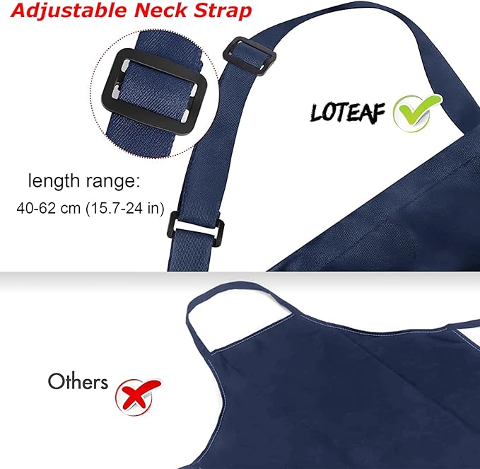 4 Pack Chef Apron, Waterproof Apron, Adjustable Apron with 2 Pockets for Men Women, Apron for Cooking Baking Restaurant (Polyester Blend, Navy Blue) - Image 6
