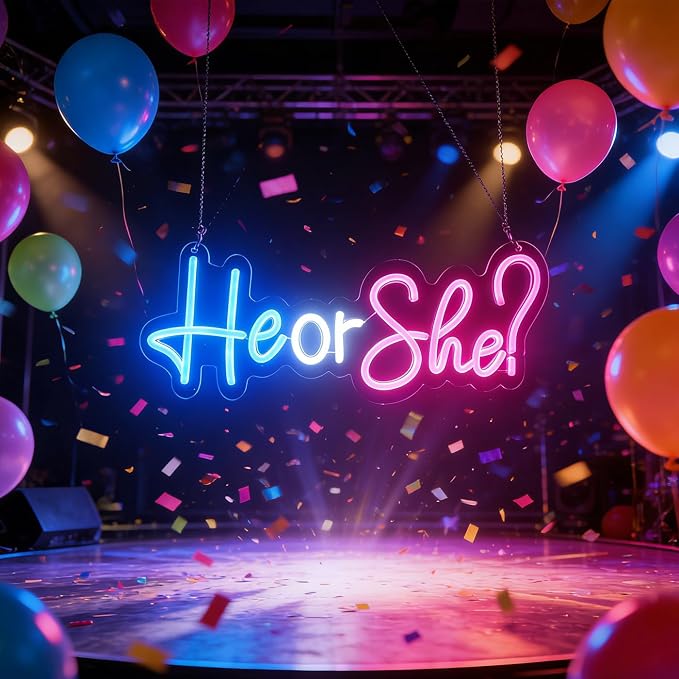 He or She Neon Signs Led Gender Reveal Party Decorations Neon Letters Signs Pregnancy Announcement Party Supplies Baby Shower Yard Signs(Pink-blue) - Image 6