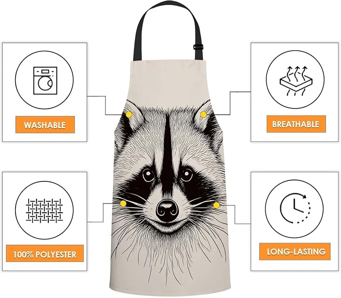 Sketch Raccoon Face Apron Adjustable Neck Bib Apron for Men Women,Suitable for Kitchen Cooking Waitress Chef Apron - Image 4